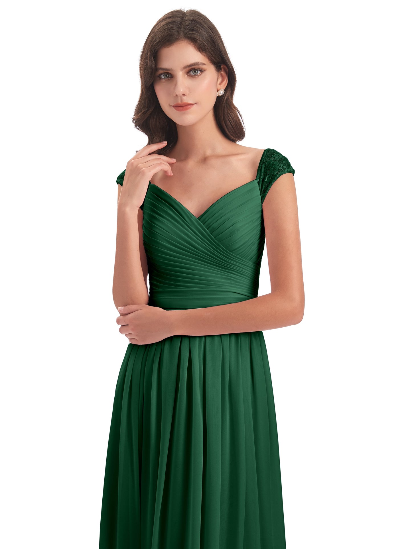 Arely Cap Sleeves Chiffon Long Bridesmaid Dresses
