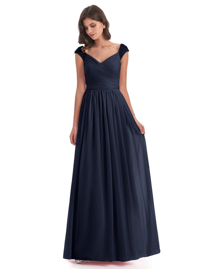 Arely Cap Sleeves Chiffon Long Bridesmaid Dresses