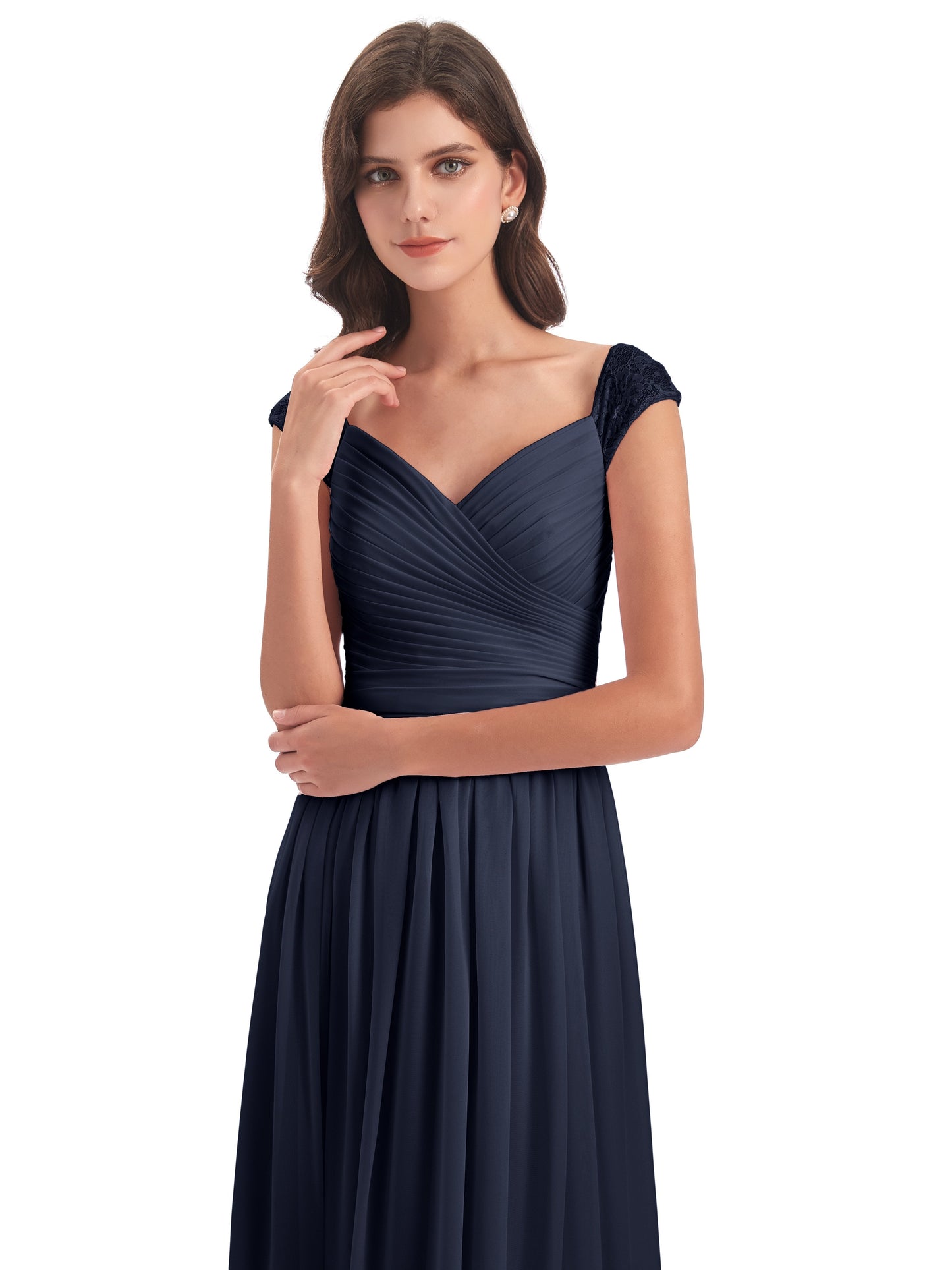 Arely Cap Sleeves Chiffon Long Bridesmaid Dresses