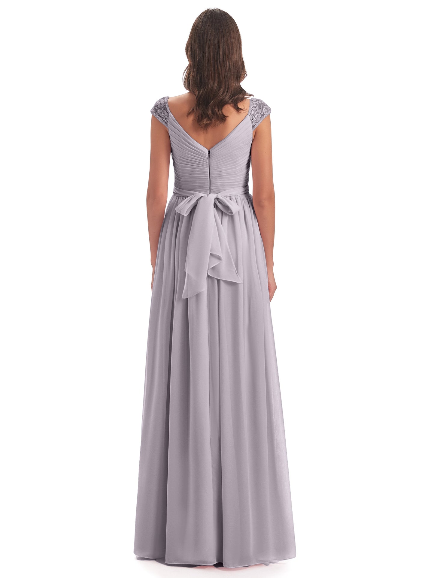 Arely Cap Sleeves Chiffon Long Bridesmaid Dresses