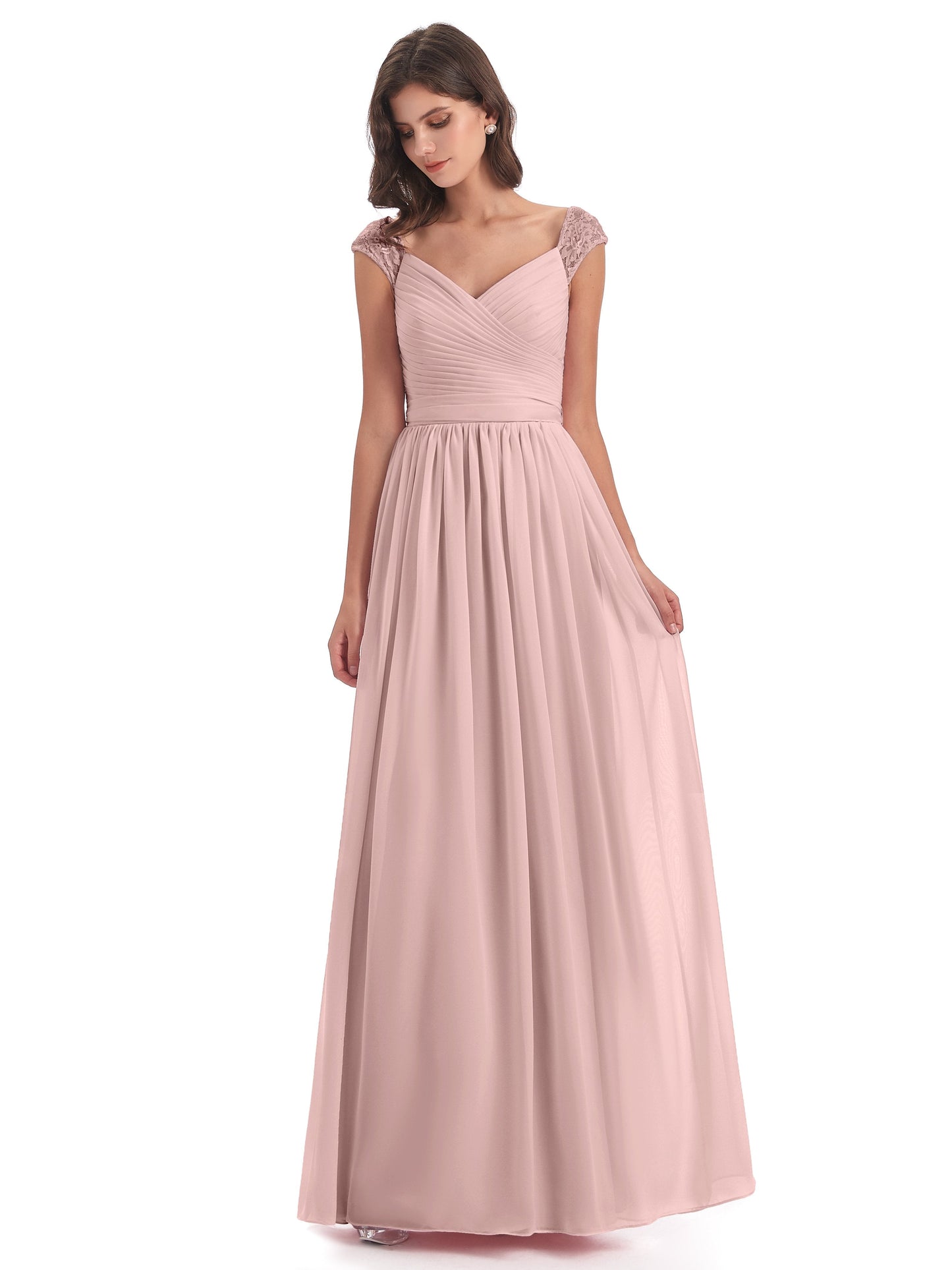Arely Cap Sleeves Chiffon Long Bridesmaid Dresses