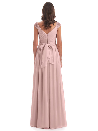 Arely Cap Sleeves Chiffon Long Bridesmaid Dresses