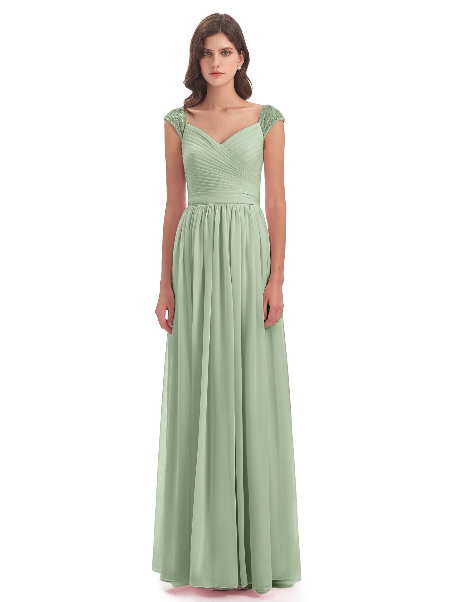 Arely Cap Sleeves Chiffon Long Bridesmaid Dresses