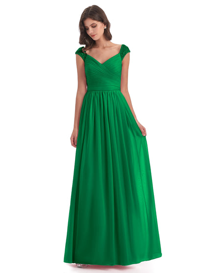 Arely Cap Sleeves Chiffon Long Bridesmaid Dresses