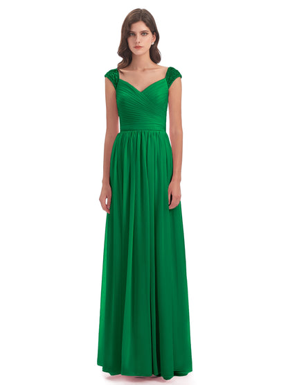 Arely Cap Sleeves Chiffon Long Bridesmaid Dresses