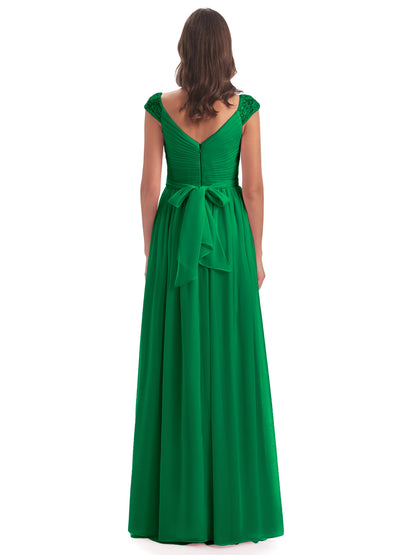 Arely Cap Sleeves Chiffon Long Bridesmaid Dresses
