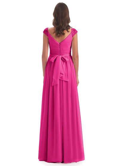 Arely Cap Sleeves Chiffon Long Bridesmaid Dresses
