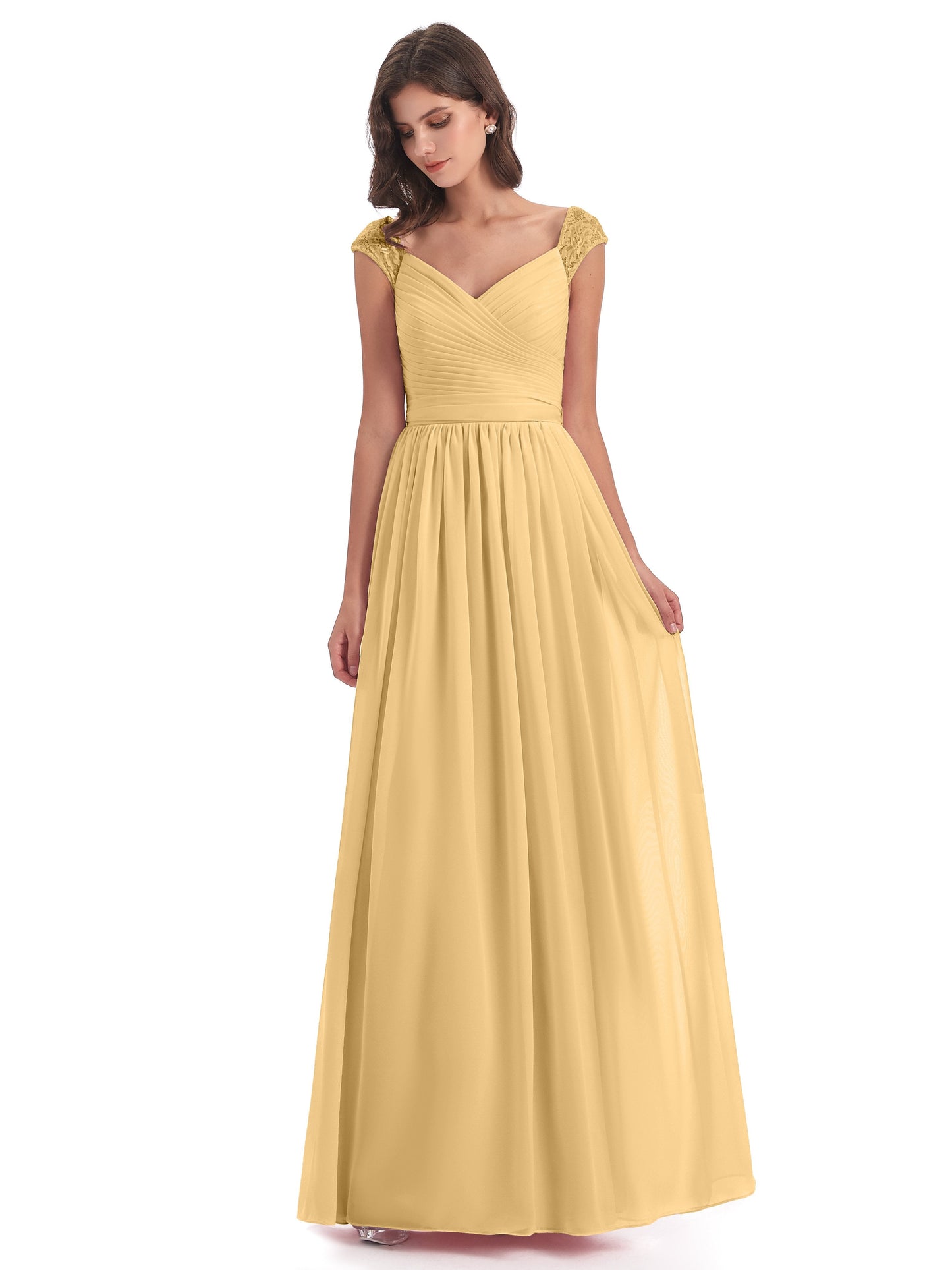 Arely Cap Sleeves Chiffon Long Bridesmaid Dresses