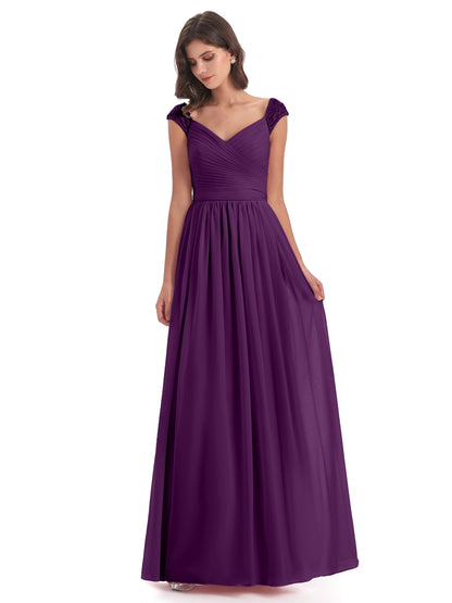 Arely Cap Sleeves Chiffon Long Bridesmaid Dresses