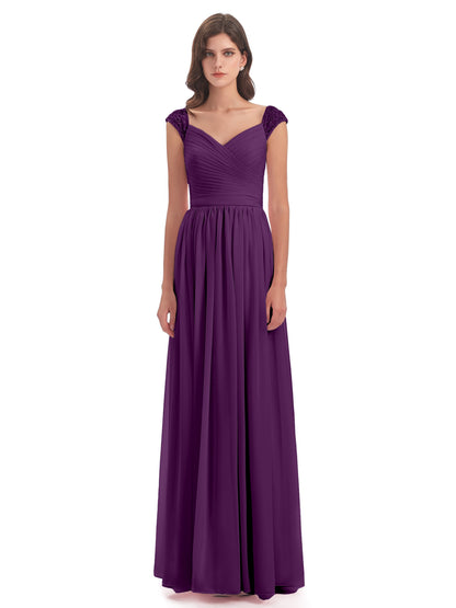 Arely Cap Sleeves Chiffon Long Bridesmaid Dresses