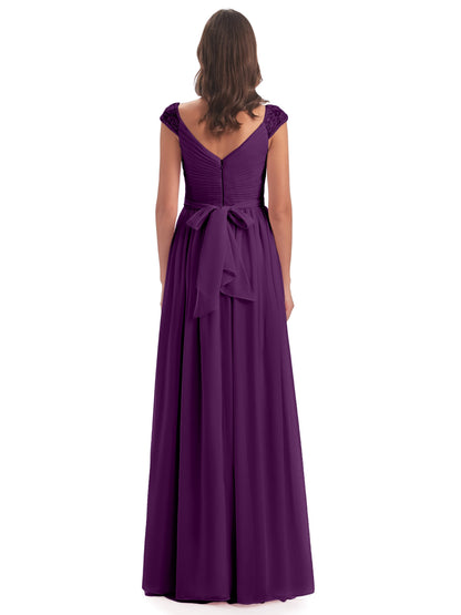 Arely Cap Sleeves Chiffon Long Bridesmaid Dresses