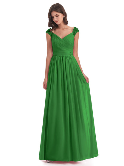 Arely Cap Sleeves Chiffon Long Bridesmaid Dresses