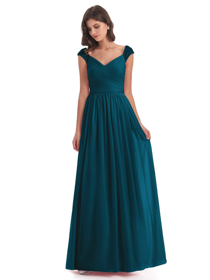 Arely Cap Sleeves Chiffon Long Bridesmaid Dresses
