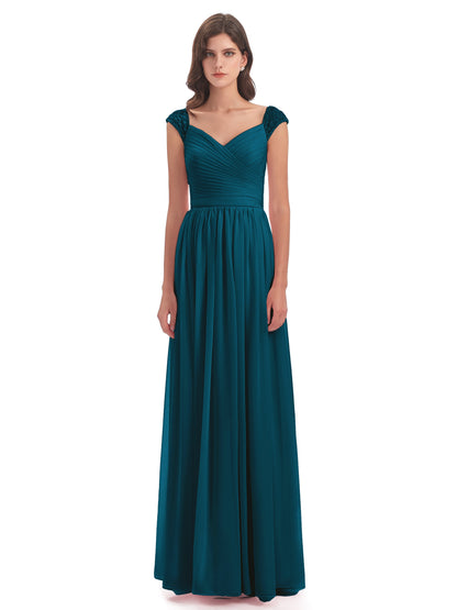 Arely Cap Sleeves Chiffon Long Bridesmaid Dresses