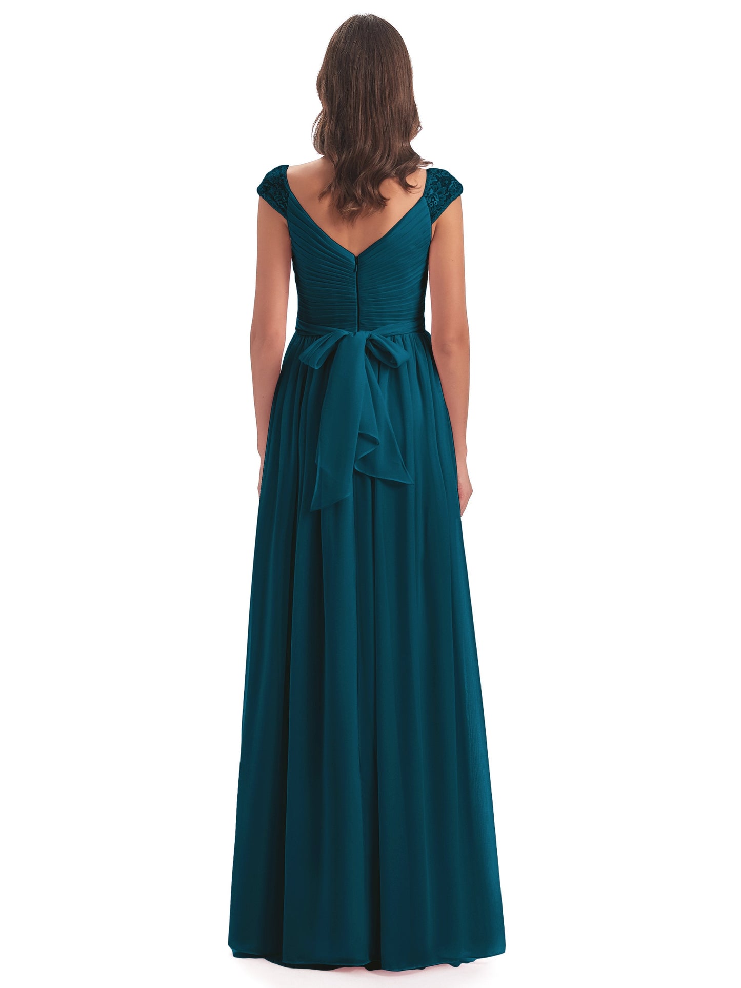 Arely Cap Sleeves Chiffon Long Bridesmaid Dresses