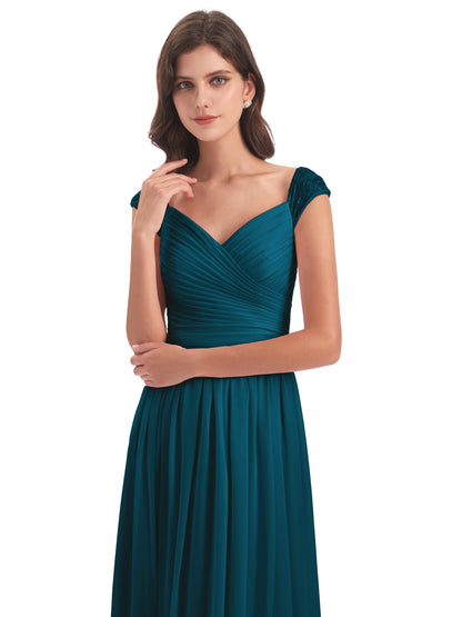 Arely Cap Sleeves Chiffon Long Bridesmaid Dresses