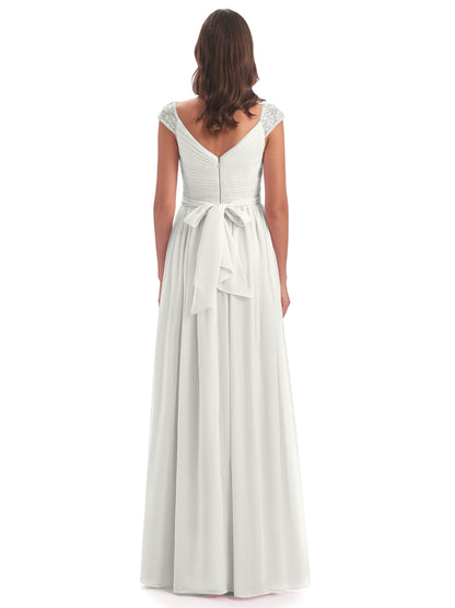 Arely Cap Sleeves Chiffon Long Bridesmaid Dresses