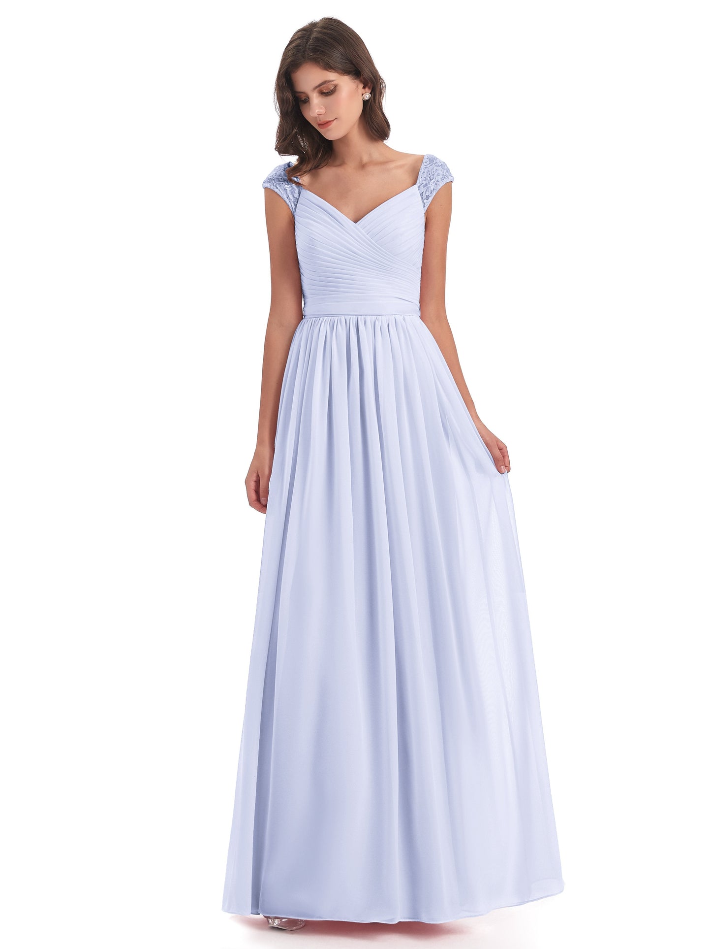 Arely Cap Sleeves Chiffon Long Bridesmaid Dresses