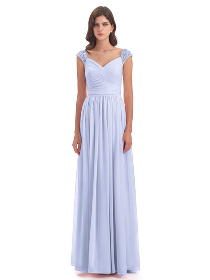 Arely Cap Sleeves Chiffon Long Bridesmaid Dresses