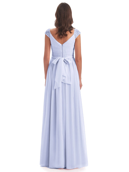 Arely Cap Sleeves Chiffon Long Bridesmaid Dresses