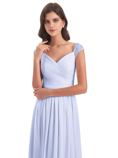 Arely Cap Sleeves Chiffon Long Bridesmaid Dresses
