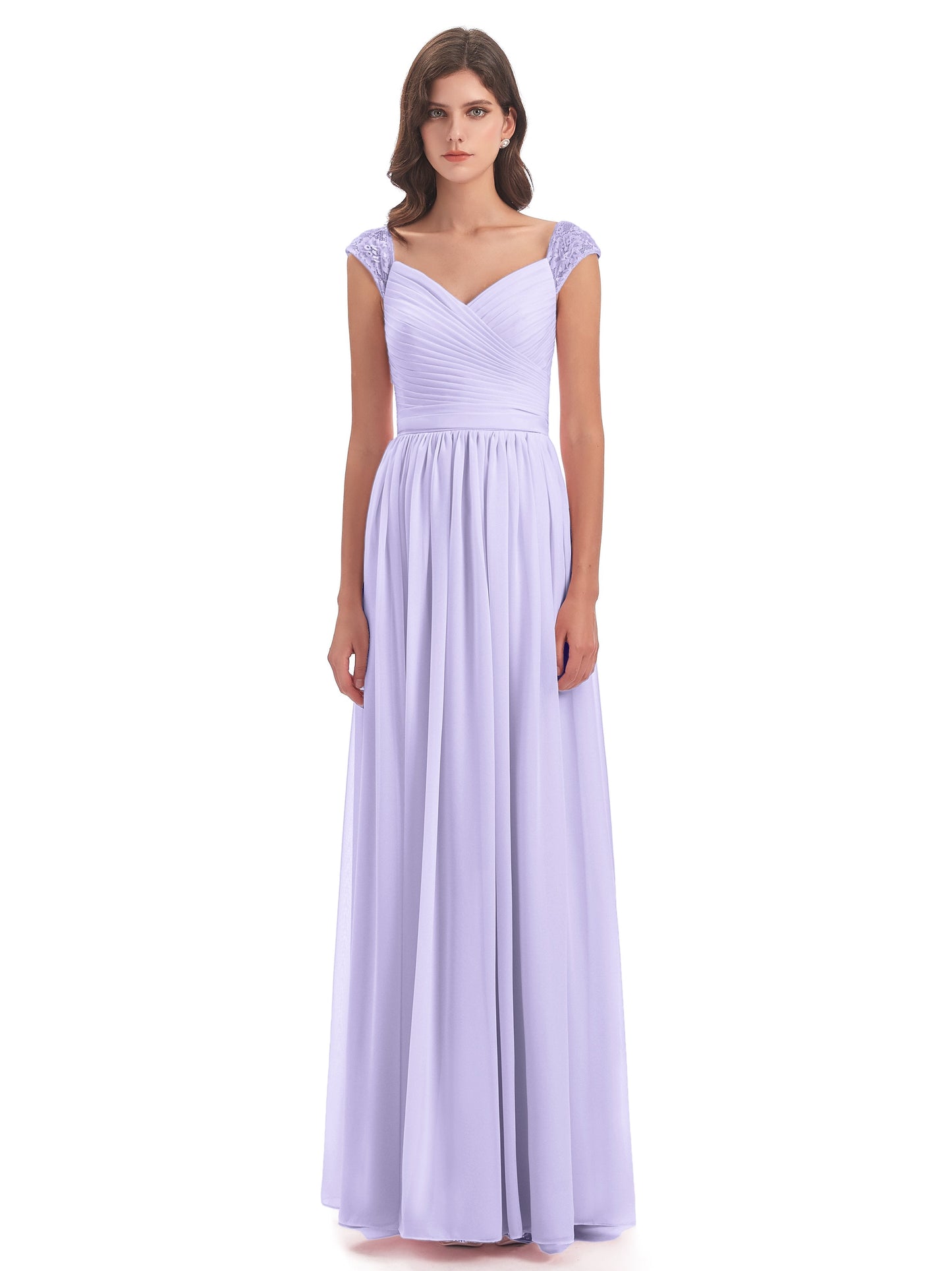 Arely Cap Sleeves Chiffon Long Bridesmaid Dresses