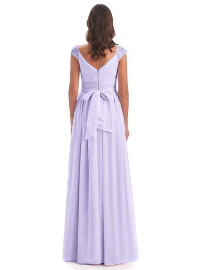 Arely Cap Sleeves Chiffon Long Bridesmaid Dresses