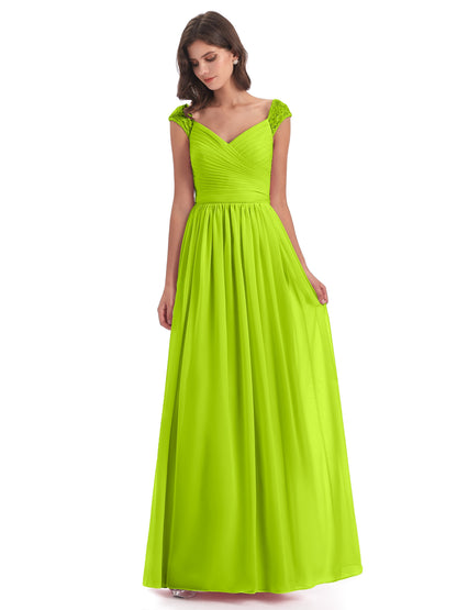 Arely Cap Sleeves Chiffon Long Bridesmaid Dresses