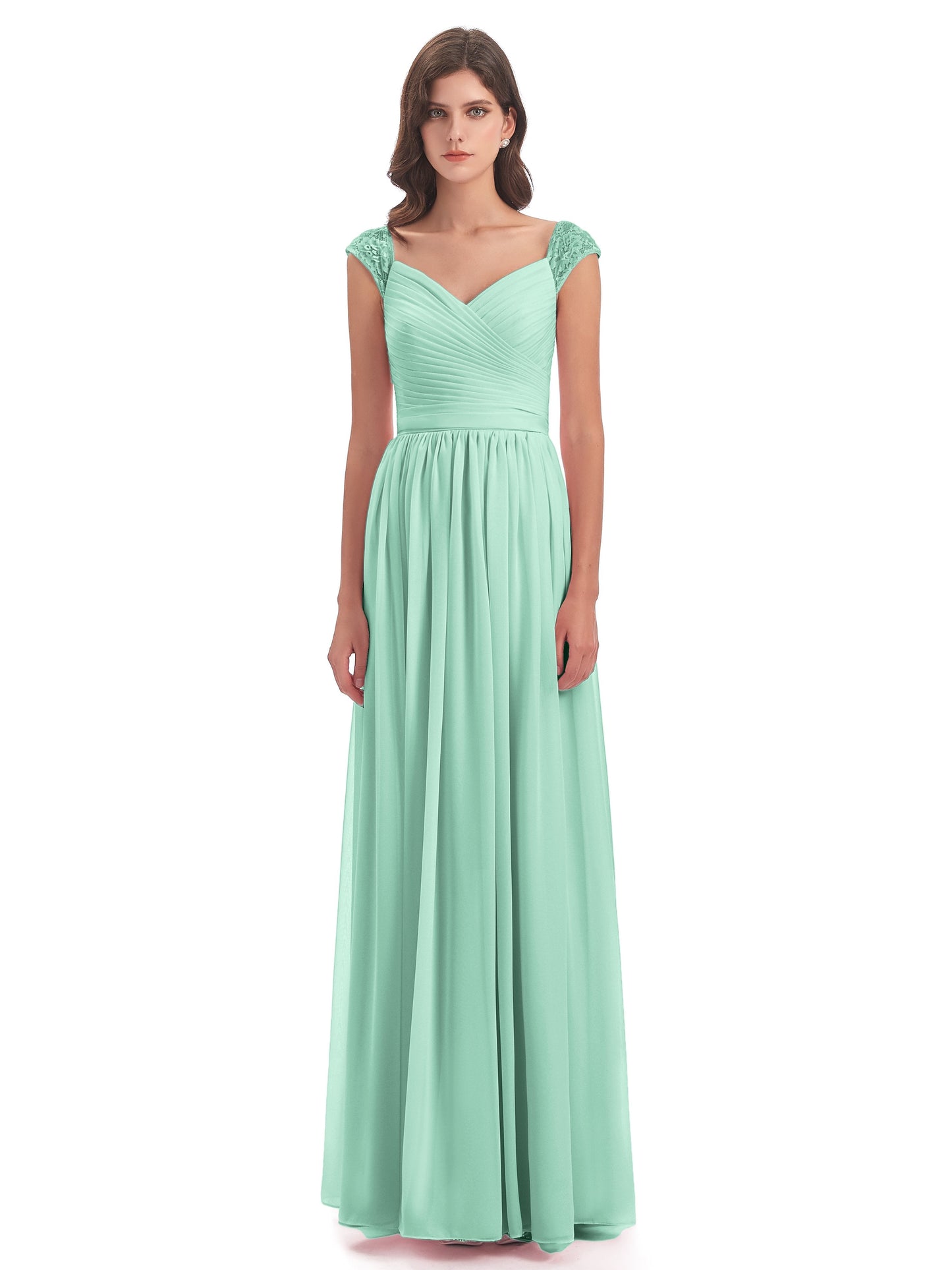 Arely Cap Sleeves Chiffon Long Bridesmaid Dresses