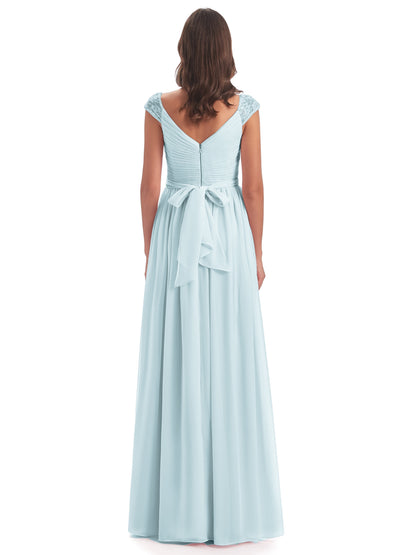 Arely Cap Sleeves Chiffon Long Bridesmaid Dresses