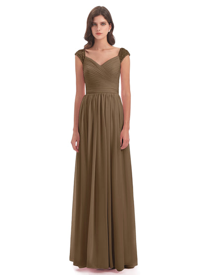 Arely Cap Sleeves Chiffon Long Bridesmaid Dresses