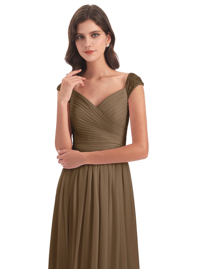 Arely Cap Sleeves Chiffon Long Bridesmaid Dresses
