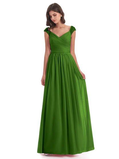 Arely Cap Sleeves Chiffon Long Bridesmaid Dresses