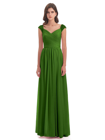 Arely Cap Sleeves Chiffon Long Bridesmaid Dresses