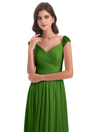 Arely Cap Sleeves Chiffon Long Bridesmaid Dresses