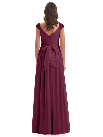 Arely Cap Sleeves Chiffon Long Bridesmaid Dresses