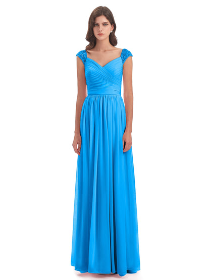 Arely Cap Sleeves Chiffon Long Bridesmaid Dresses
