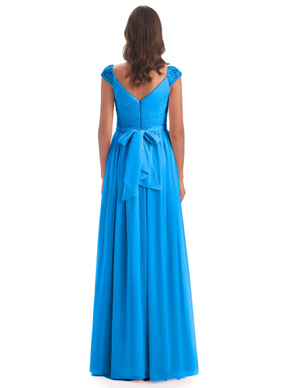 Arely Cap Sleeves Chiffon Long Bridesmaid Dresses