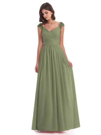 Arely Cap Sleeves Chiffon Long Bridesmaid Dresses