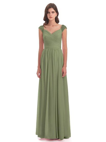 Arely Cap Sleeves Chiffon Long Bridesmaid Dresses