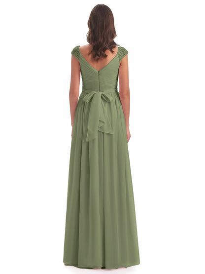 Arely Cap Sleeves Chiffon Long Bridesmaid Dresses