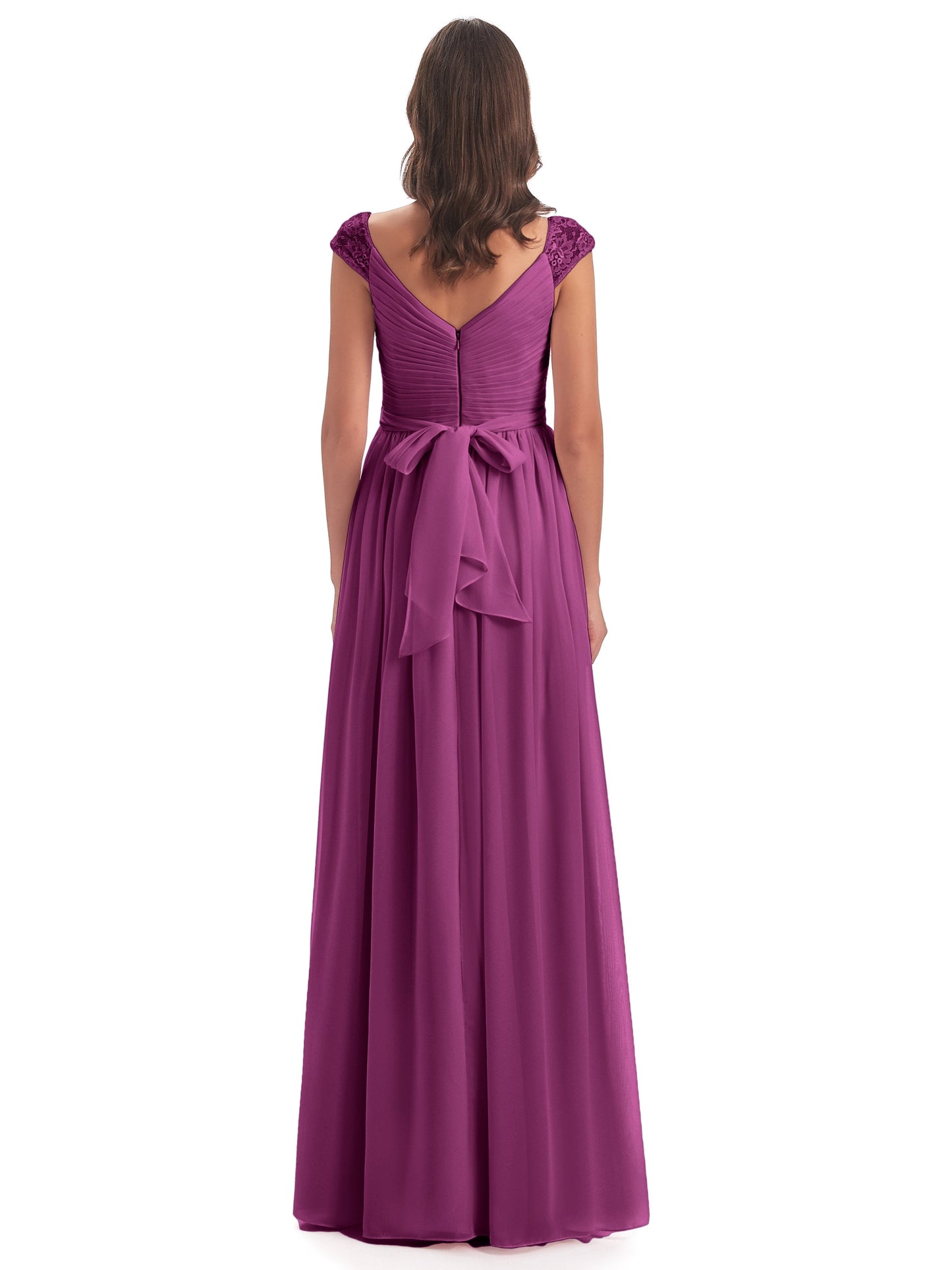 Arely Cap Sleeves Chiffon Long Bridesmaid Dresses