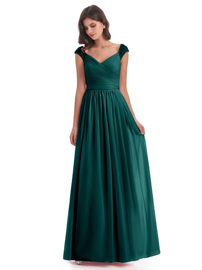 Arely Cap Sleeves Chiffon Long Bridesmaid Dresses