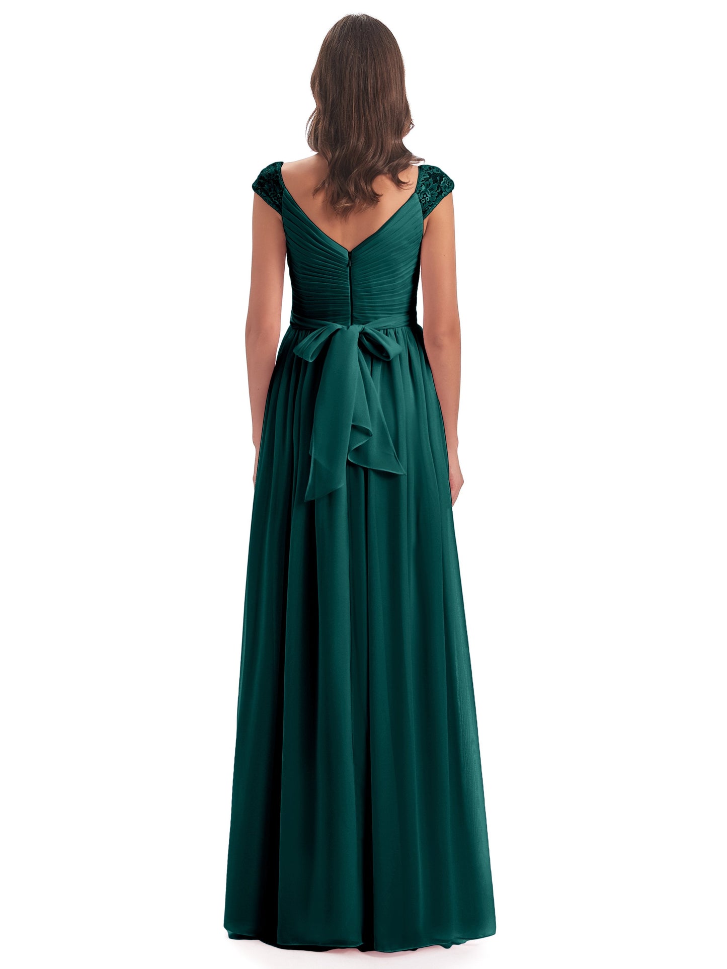 Arely Cap Sleeves Chiffon Long Bridesmaid Dresses