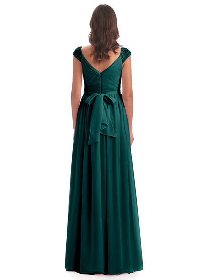 Arely Cap Sleeves Chiffon Long Bridesmaid Dresses