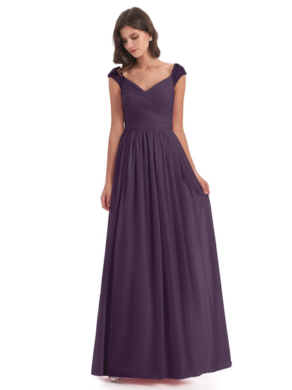 Arely Cap Sleeves Chiffon Long Bridesmaid Dresses