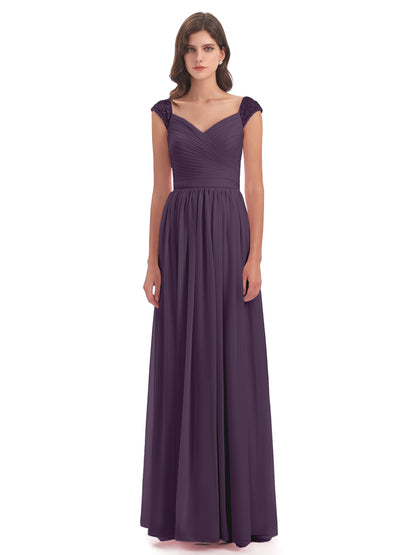 Arely Cap Sleeves Chiffon Long Bridesmaid Dresses