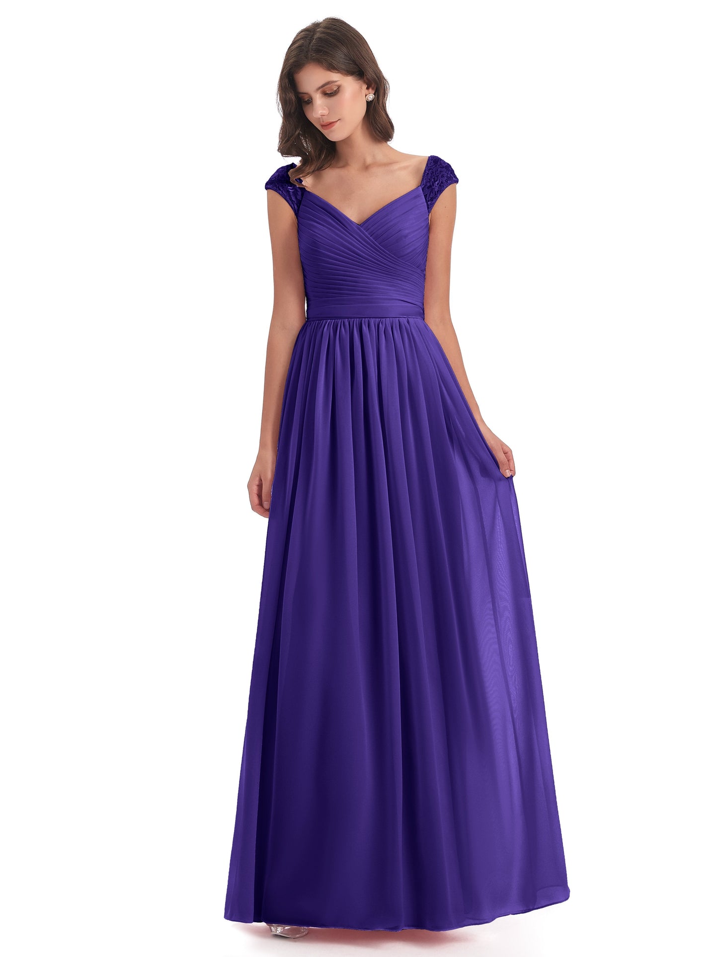 Arely Cap Sleeves Chiffon Long Bridesmaid Dresses