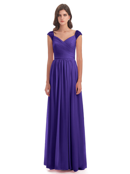 Arely Cap Sleeves Chiffon Long Bridesmaid Dresses