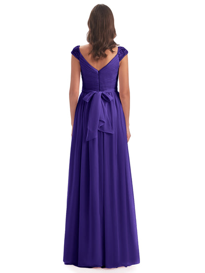 Arely Cap Sleeves Chiffon Long Bridesmaid Dresses